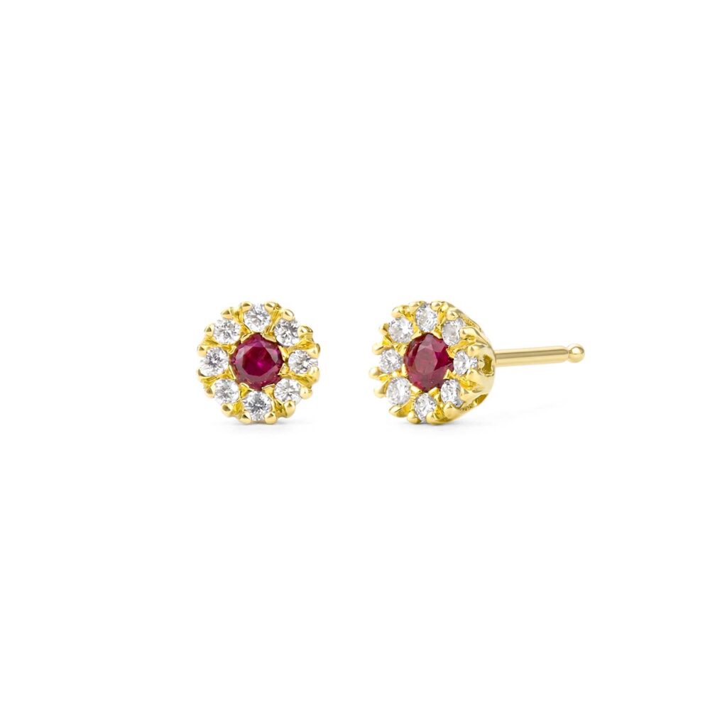 Aretes Rubí Oro 18K & Brillantes