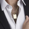 - Collar Placa Arenada Oro 18K Hombre