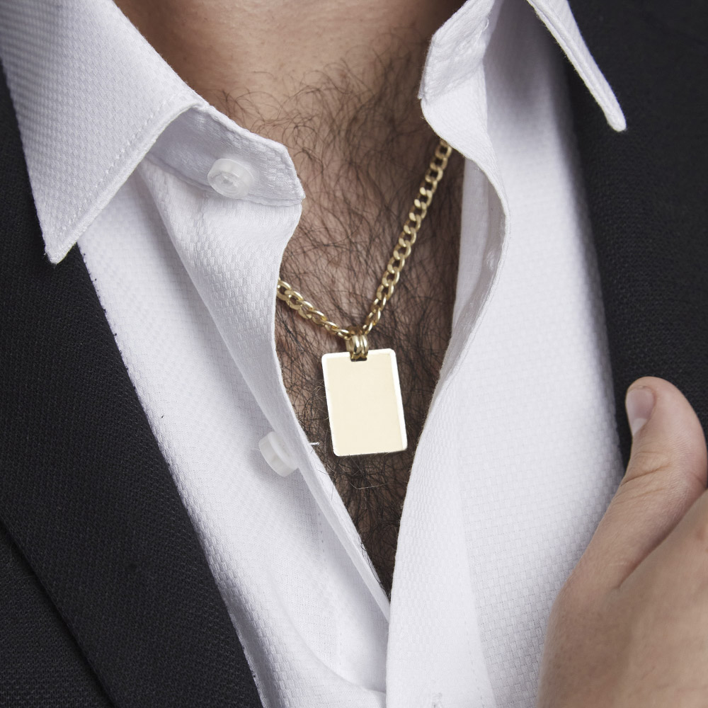 - Collar Placa Arenada Oro 18K Hombre