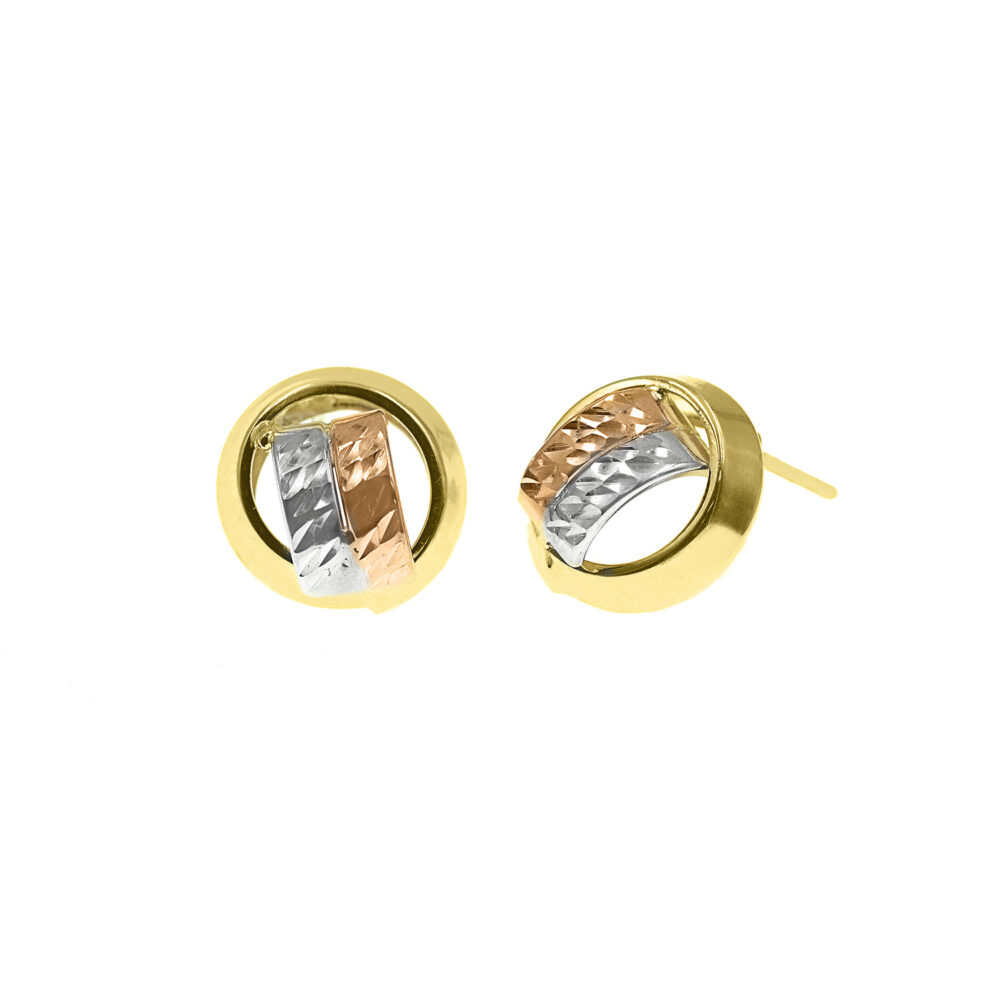 Aretes Tres Colores Redondo Oro 18K