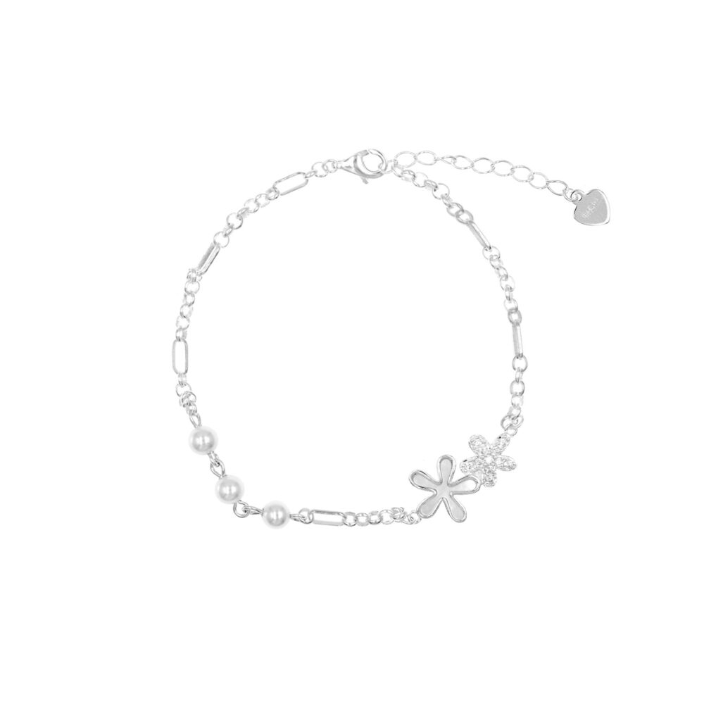 Pulsera Flores Plata 925 & Perlas