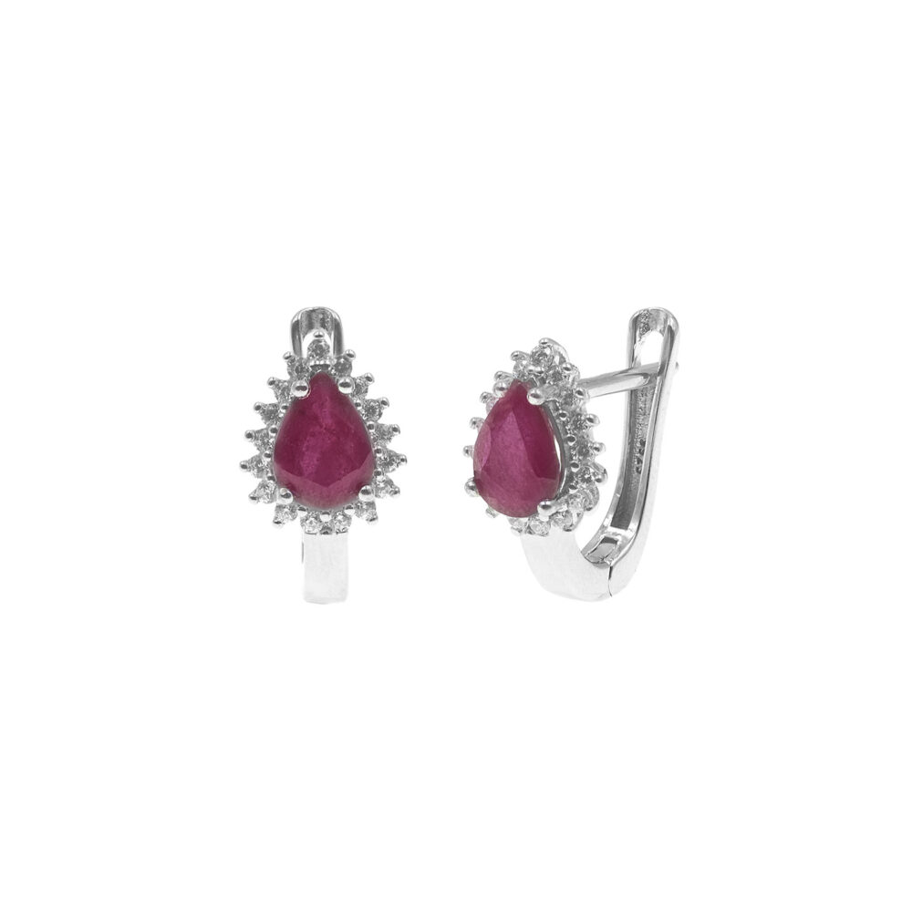Aretes Rubí Gota Plata 925