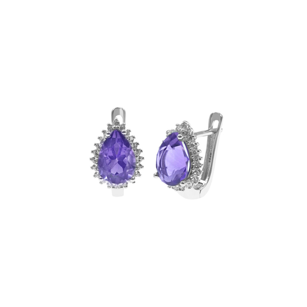 Aretes Gota Amatista Plata 925