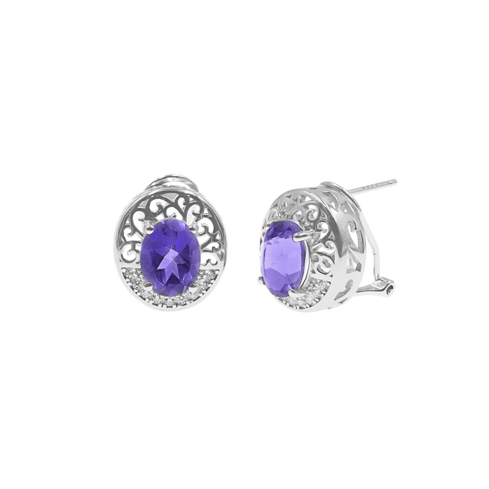 Aretes Oval Amatista Plata 925