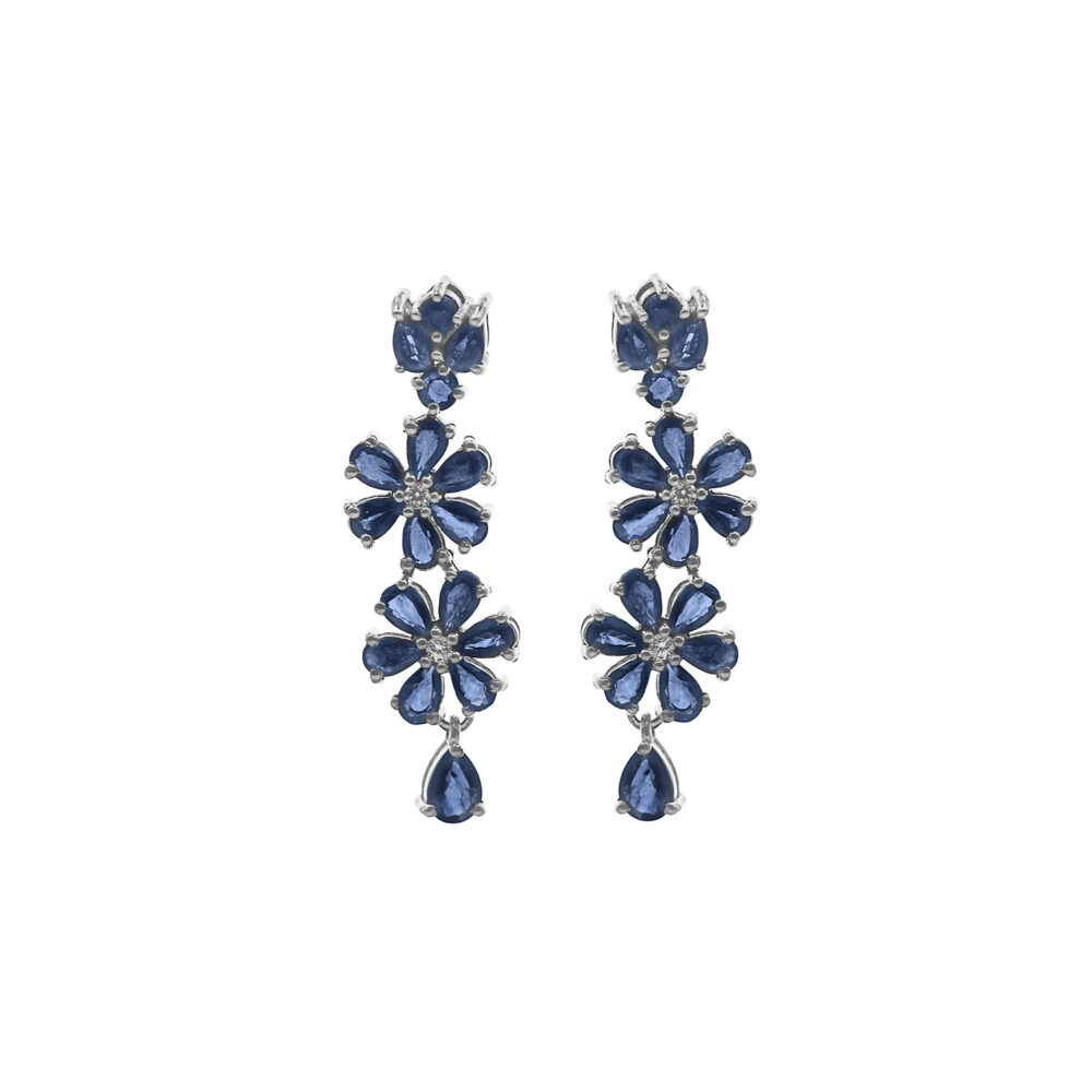 Aretes flor Zafiro Plata 925