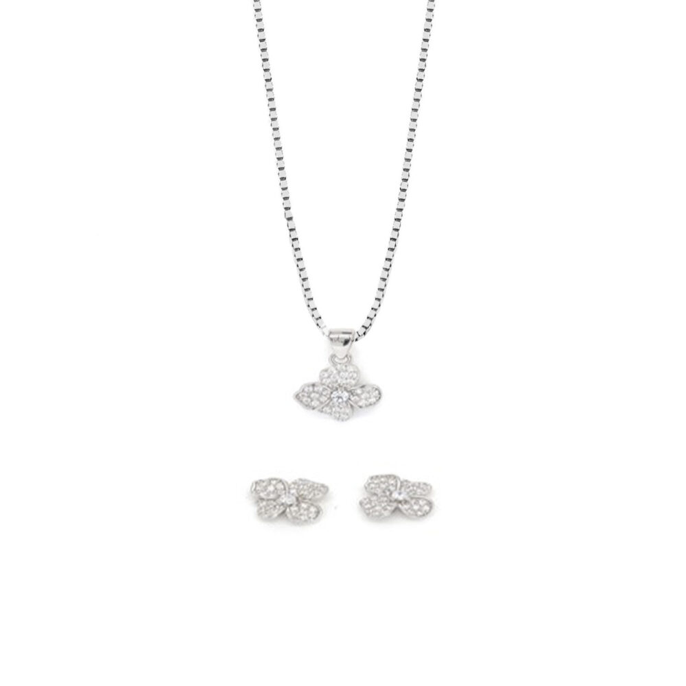 Set Collar y Artes Flor Plata 925