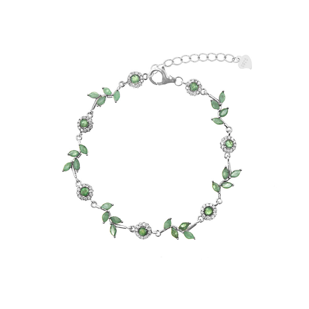 Pulsera Hojas Esmeralda Plata 925