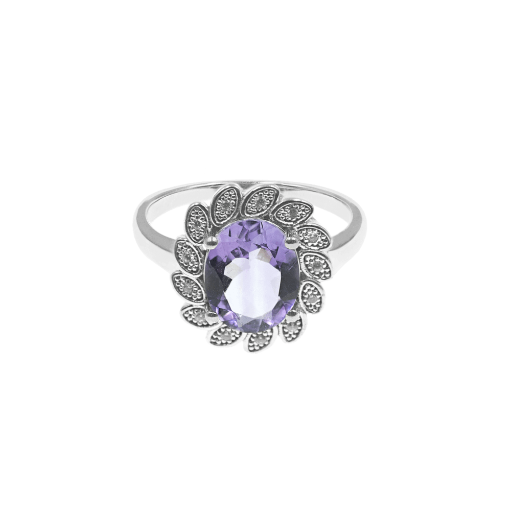 Anillo Flor Amatista Plata 925