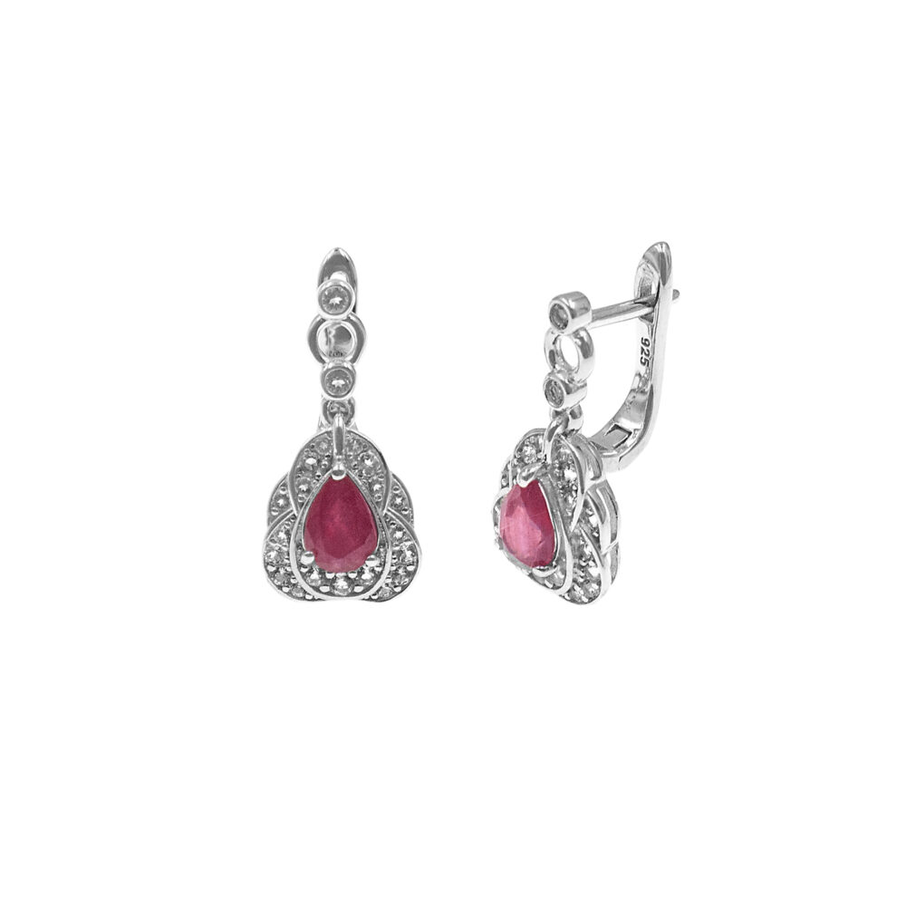Aretes Rubí Gota Plata 925