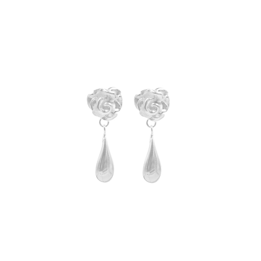 Aretes Flor Gota Plata 925