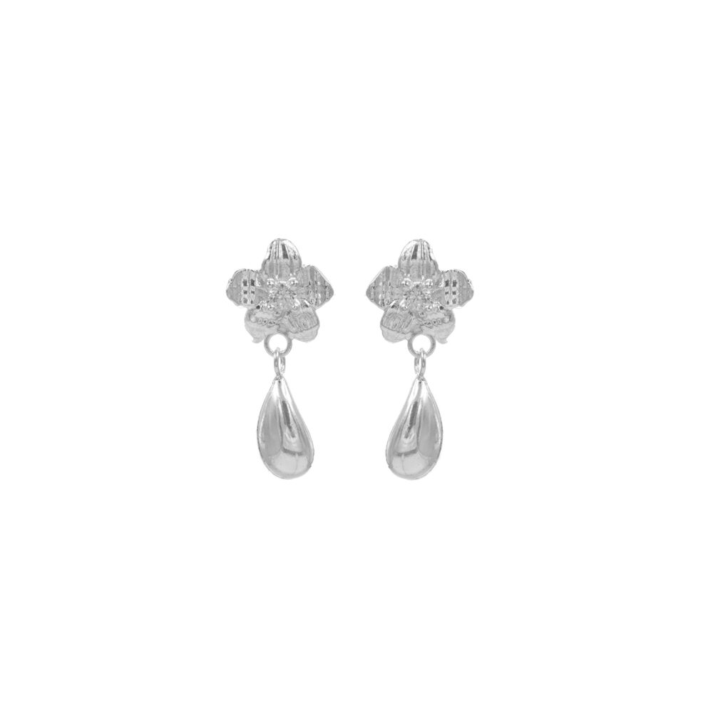 Aretes Flor Gota Plata 925