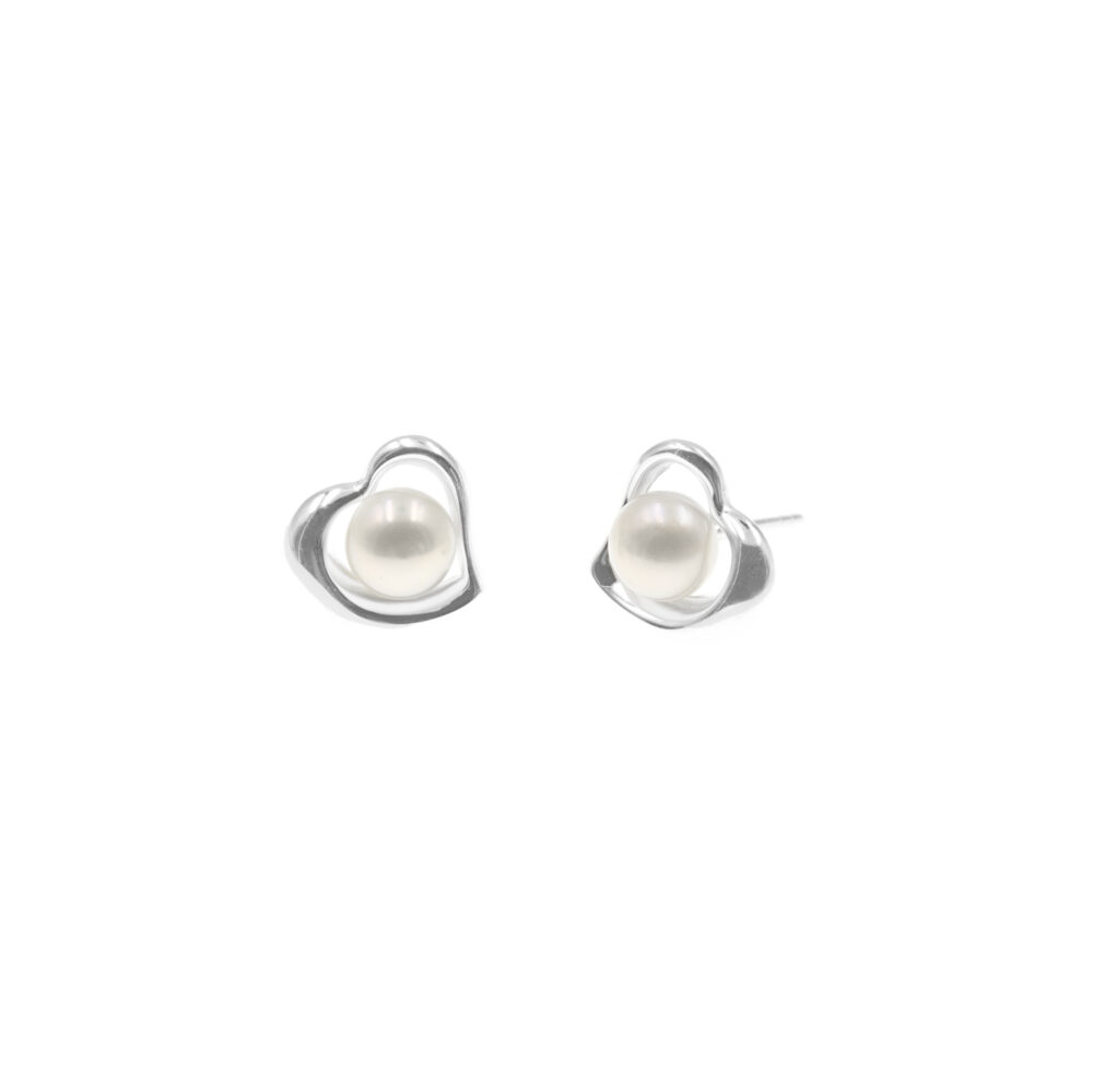Aretes Perla Corazón Plata 925
