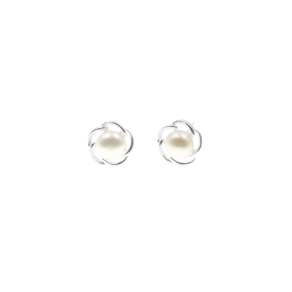 Aretes Perla Flor Plata 925