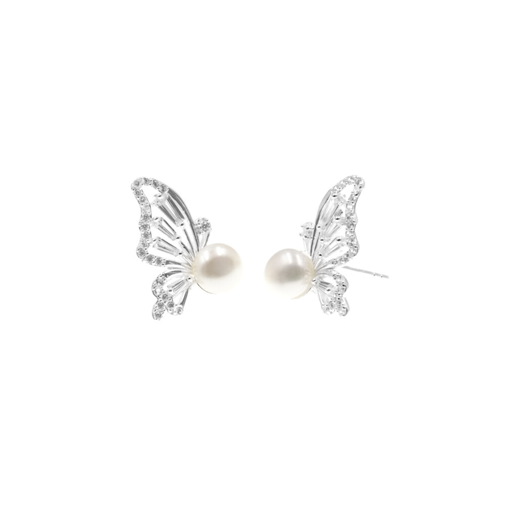 Aretes Perla Mariposa Plata 925