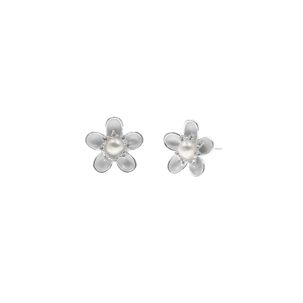 Aretes Perla Flor Plata 925