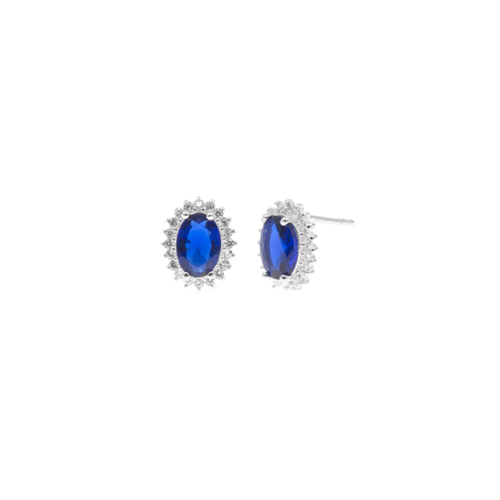 Aretes Oval Roseta Azul Plata 925