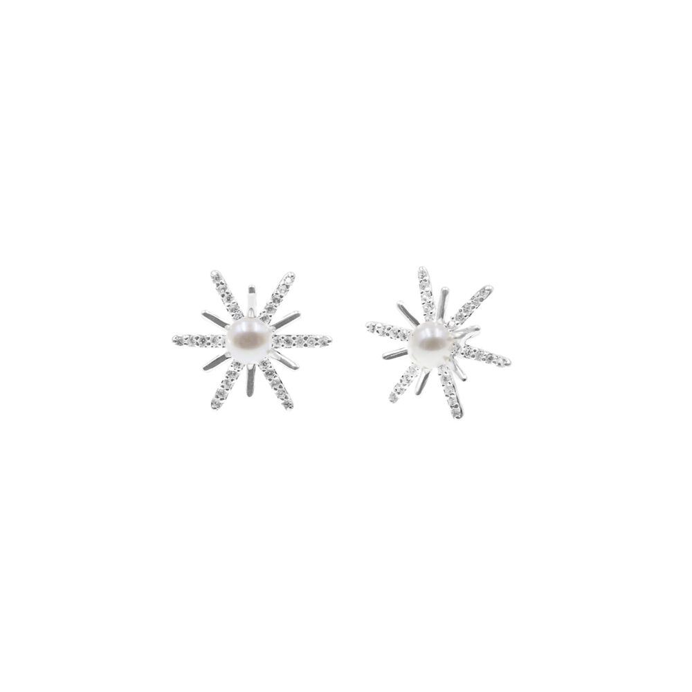 Aretes Perla Flor Bella Plata 925