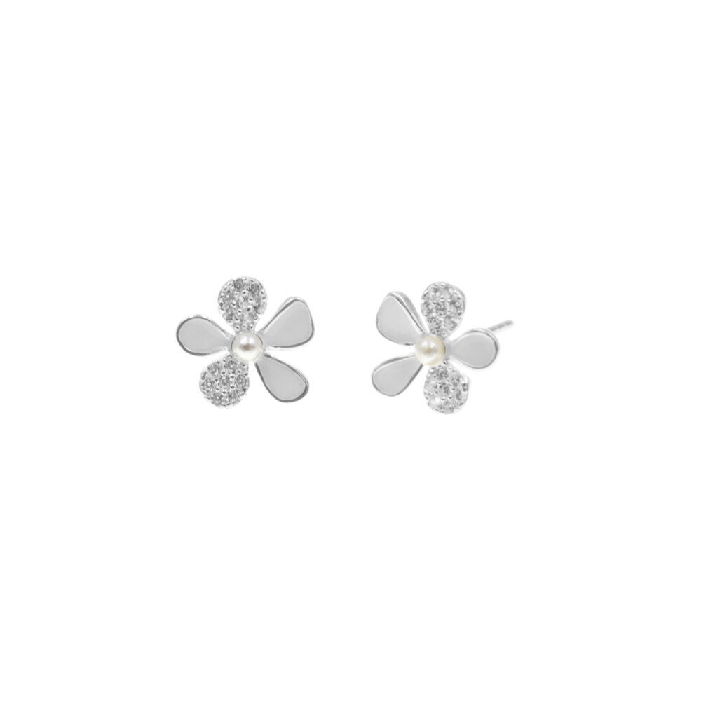 Aretes Flor Diamantada Plata 925