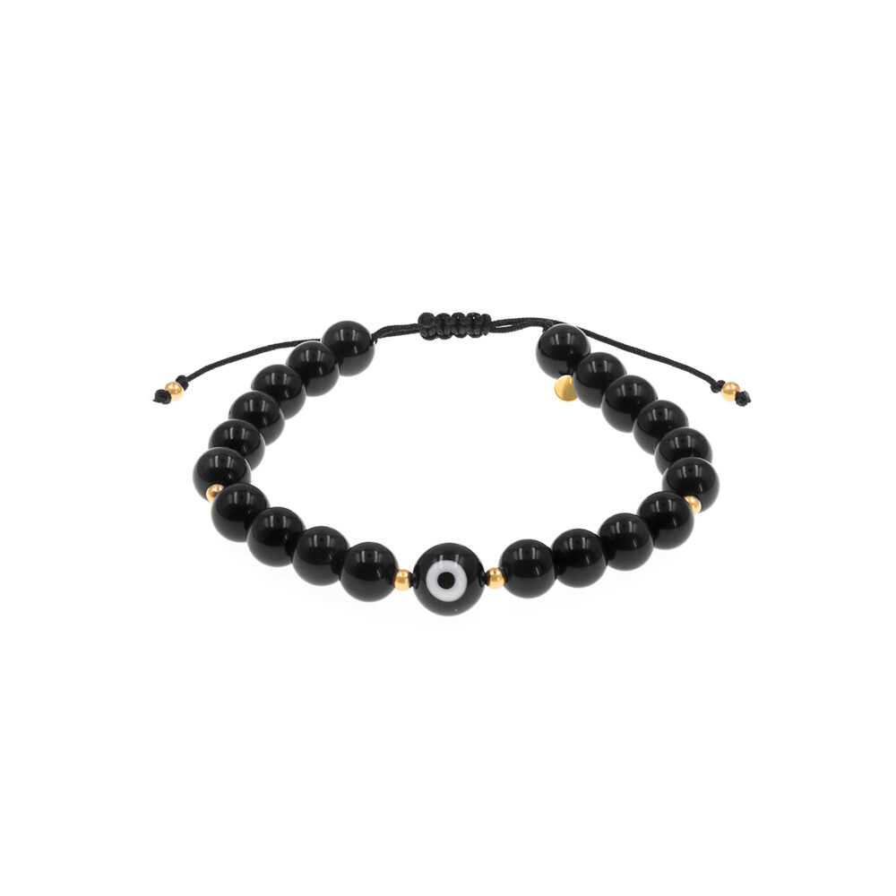 Pulsera Ojo Turco Obsidiana Oro 18K Hombre