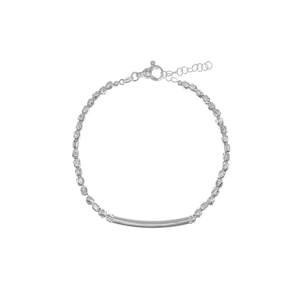 Pulsera Bolitas con Dije de Barra Plata 925 Hombre