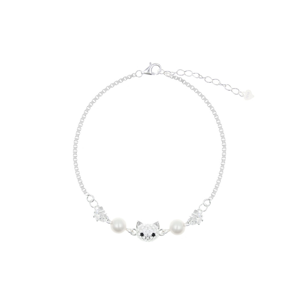 Pulsera Gato Perla Plata 925