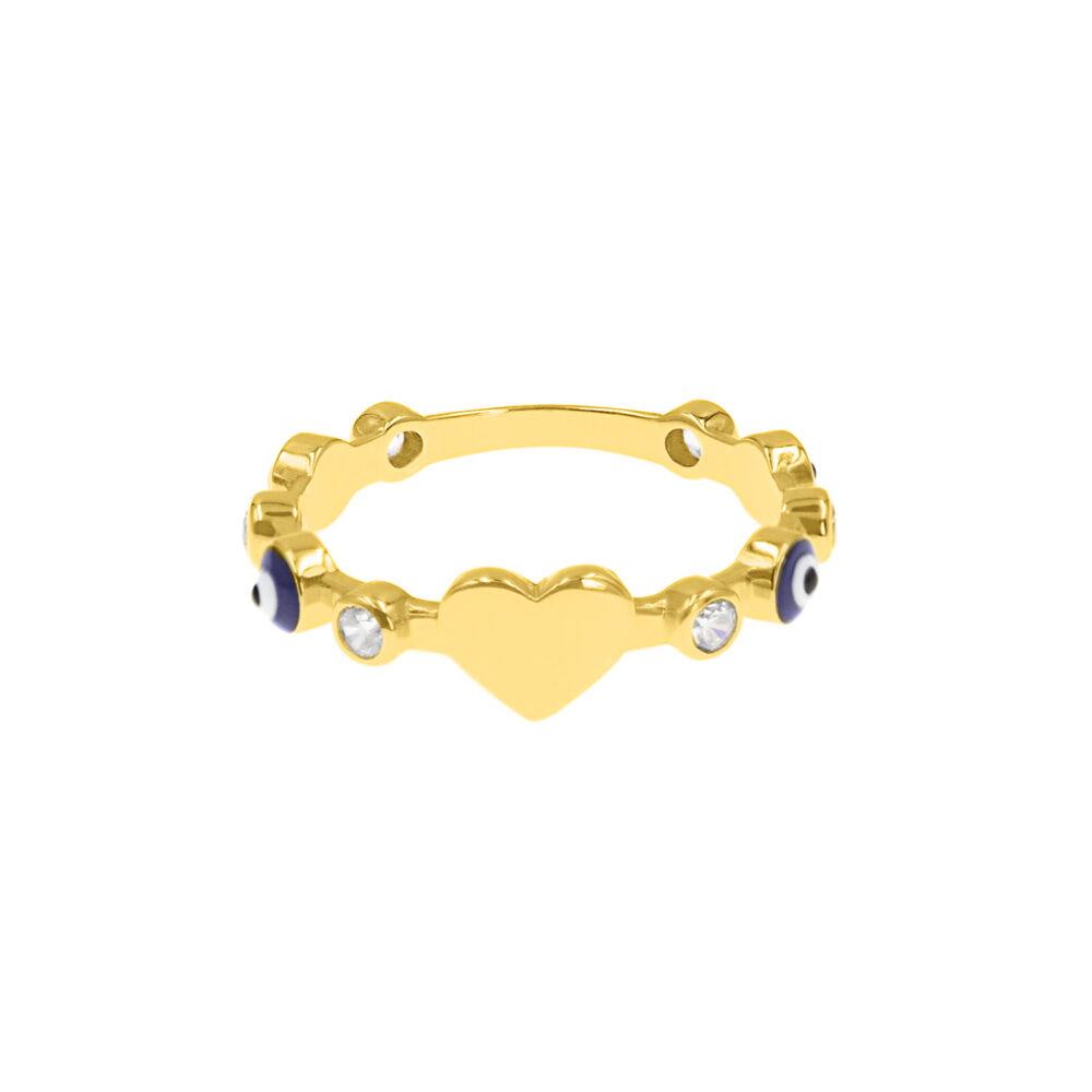 Anillo Corazón Ojo Turco Oro 18K