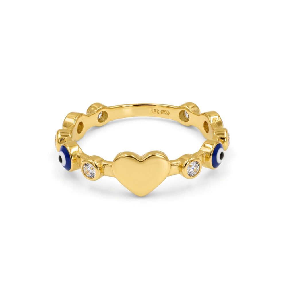 Anillo Corazón Ojo Turco Oro 18K