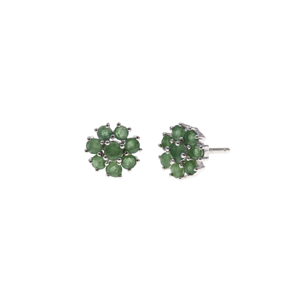 Aretes Flor Esmeralda Plata 925