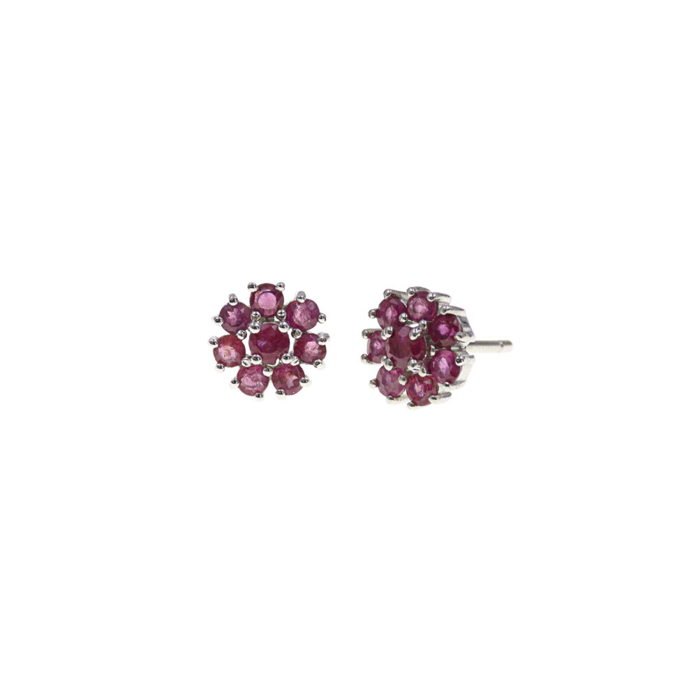 Aretes Flor Rubí Plata 925