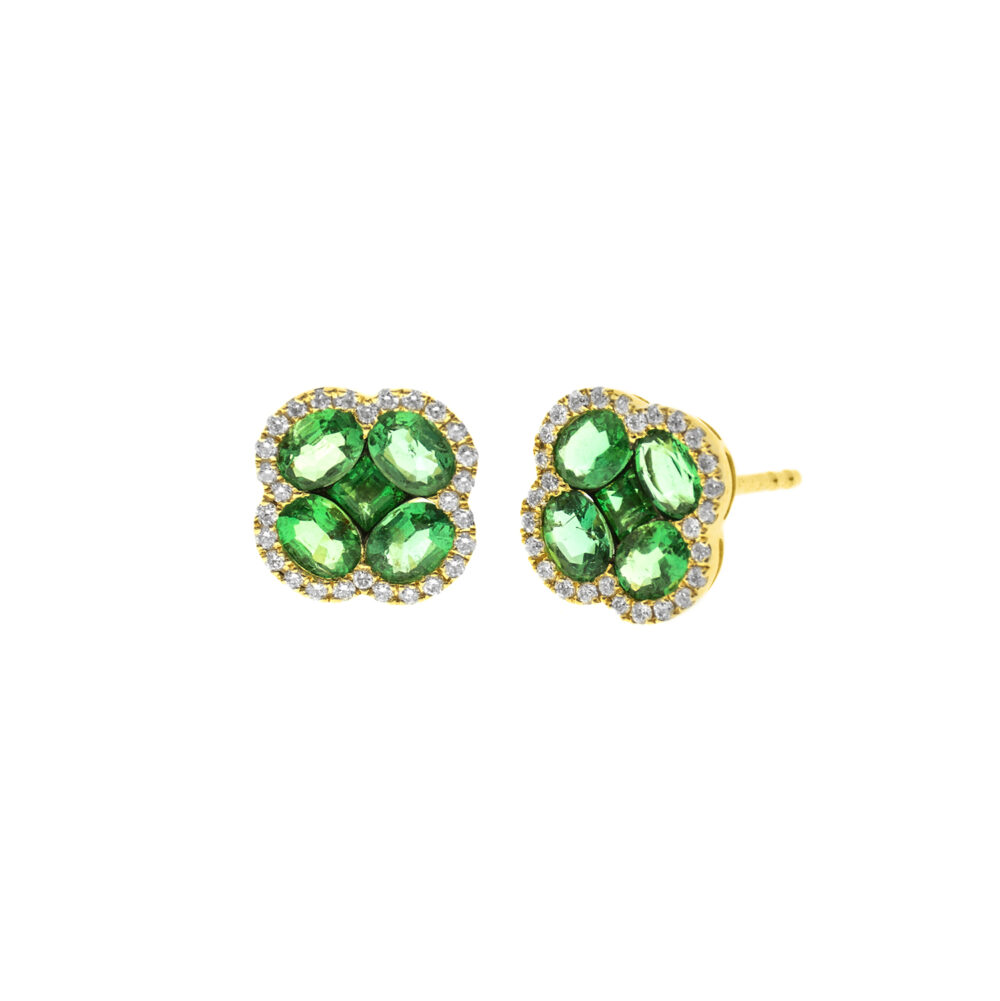 Aretes Trébol Esmeralda Oro 18K & Brillantes