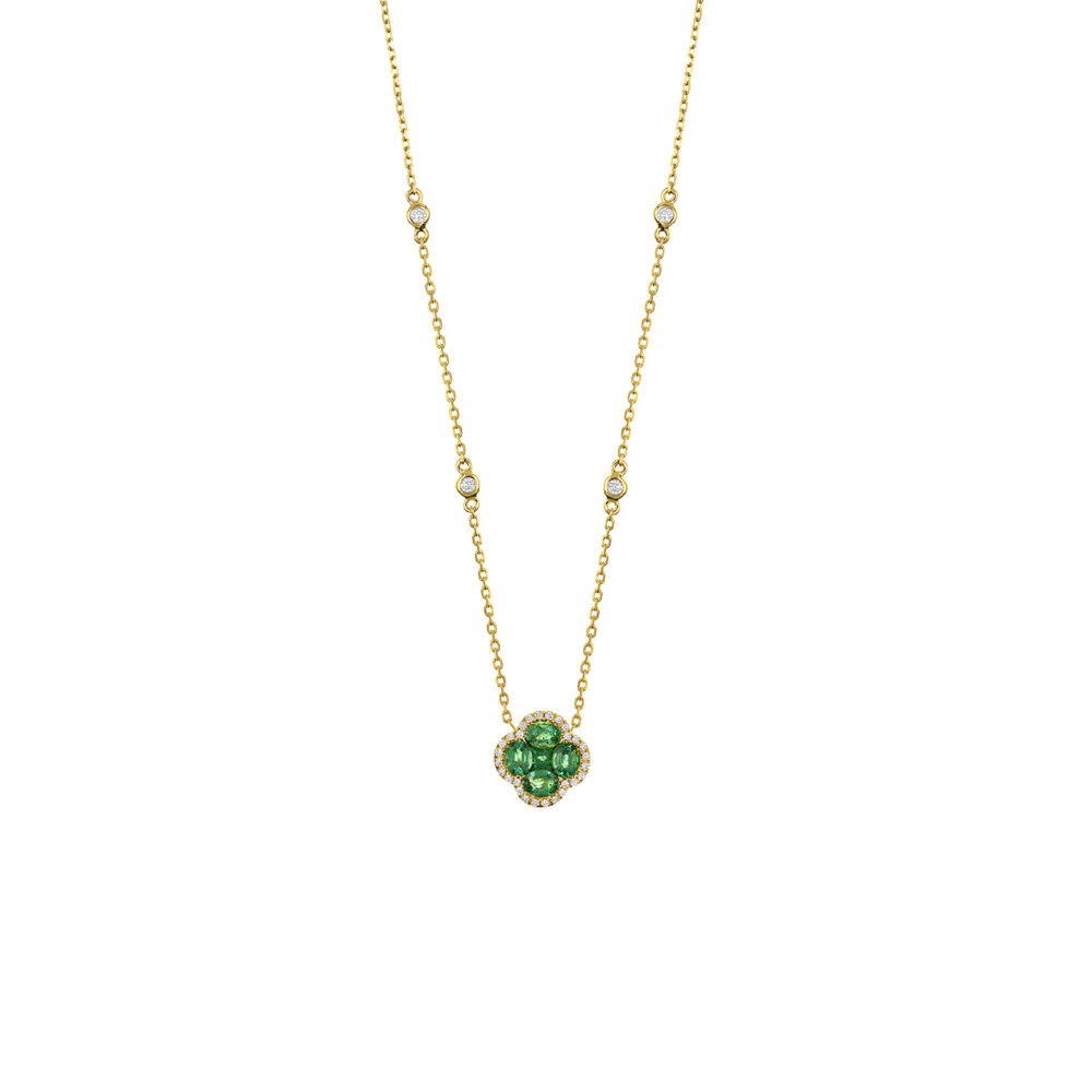 Collar Esmeralda Trébol Oro 18K & Brillante