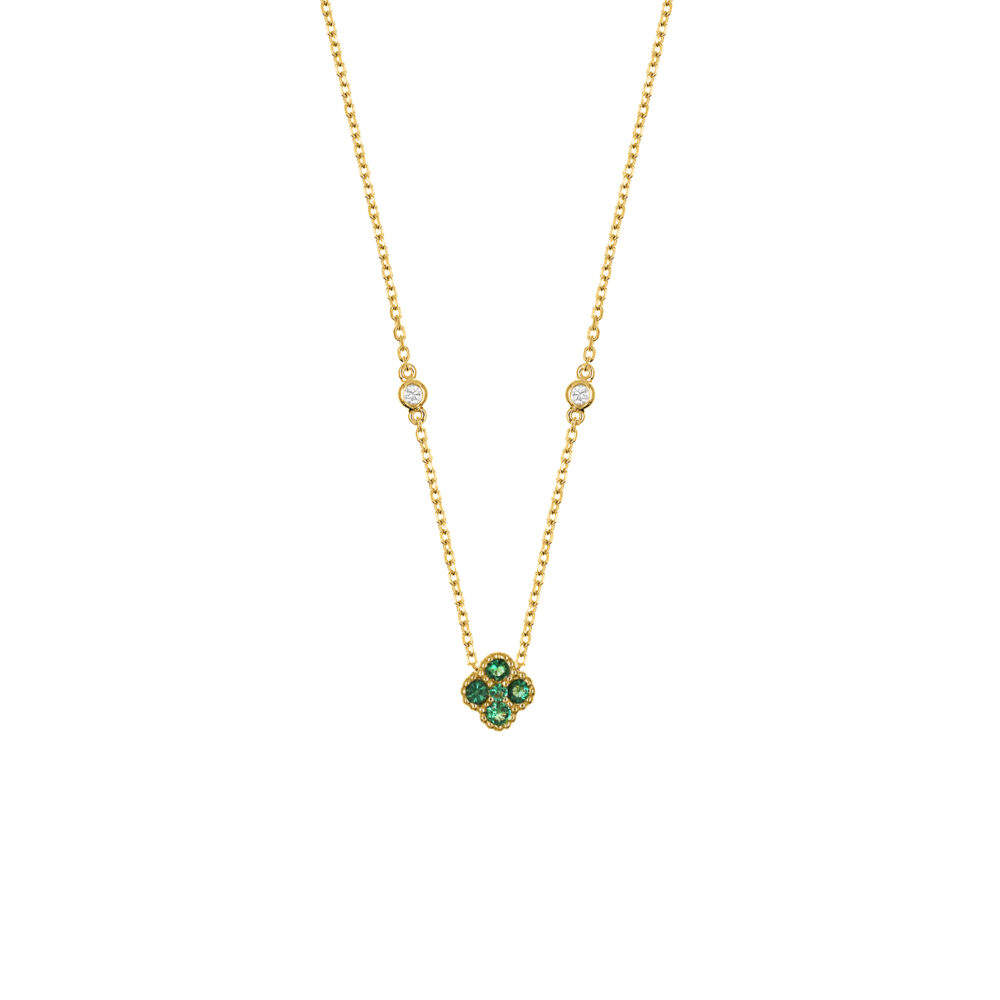 Collar Trébol Esmeralda Oro 18K & Brillantes