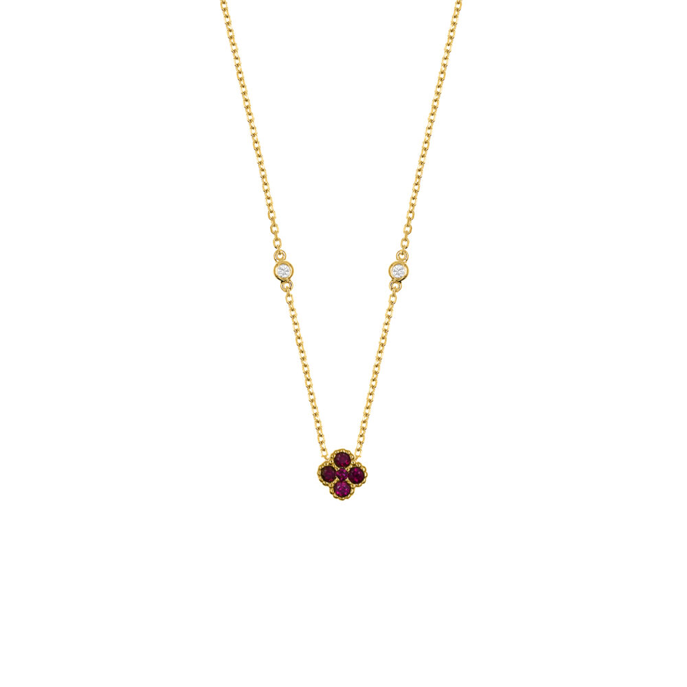 Collar Trébol Rubí Oro 18K & Brillantes
