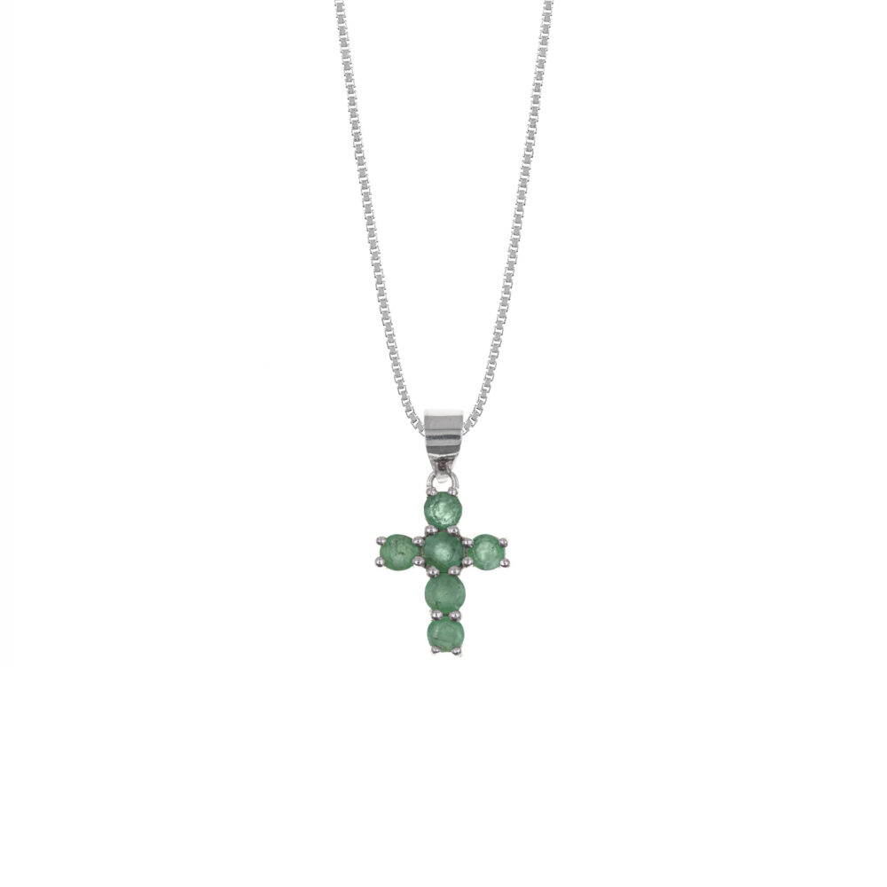 Collar Cruz Esmeralda Plata 925