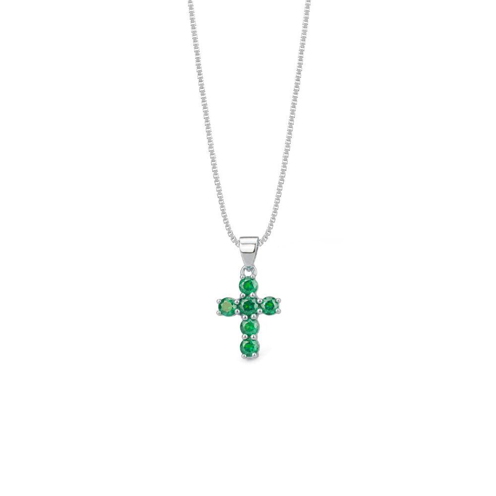 Collar Cruz Esmeralda Plata 925
