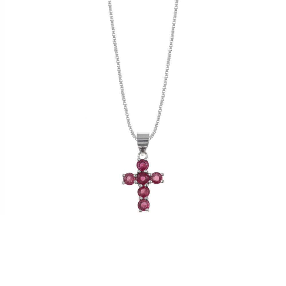 Collar Cruz Rubí Plata 925