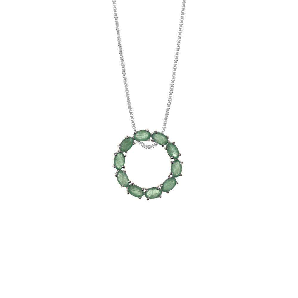 Collar Esmeralda Redondo Plata 925