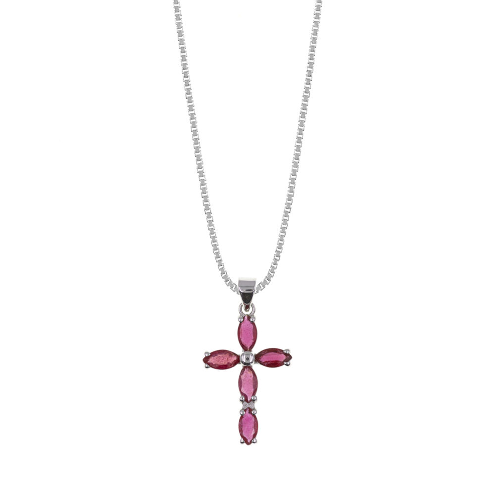 Collar Flor Rubí Plata 925
