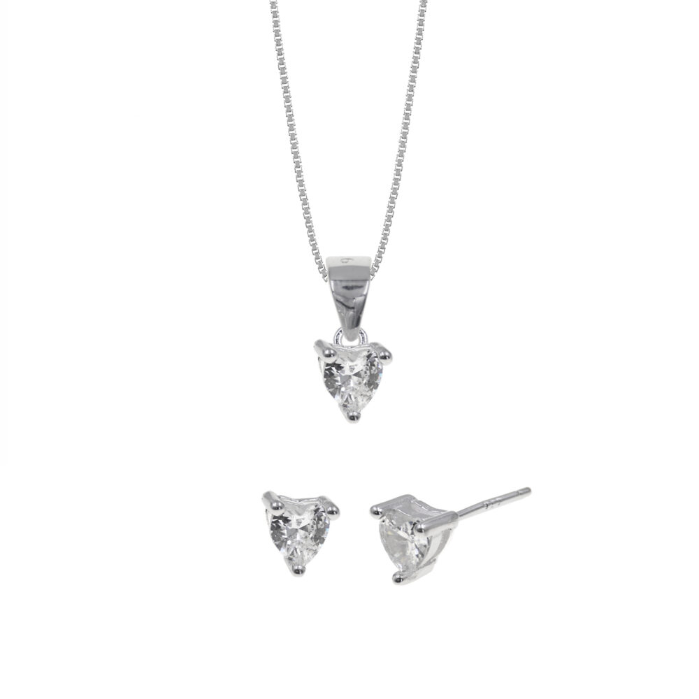 Set de Collar y Aretes Corazón Plata 925