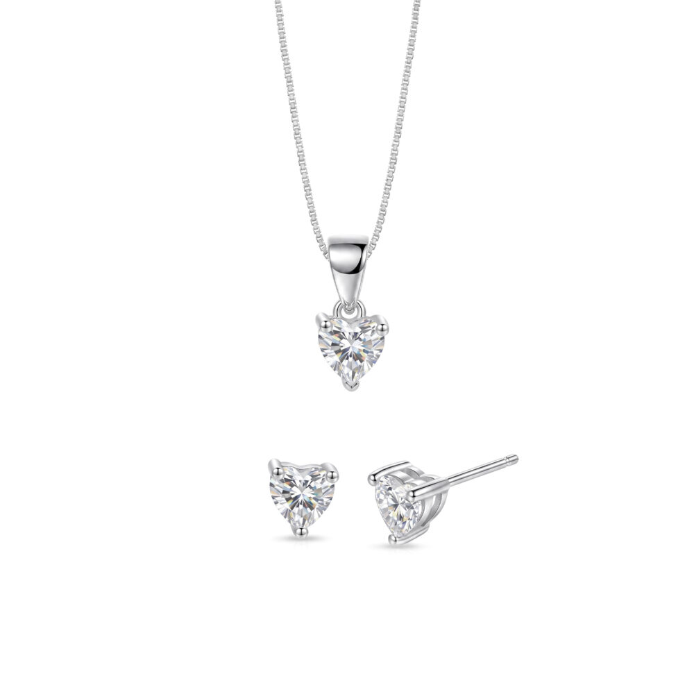 Set de Collar y Aretes Corazón Plata 925