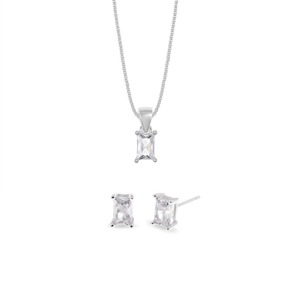 Set de Collar y Aretes Rectangular Plata 925