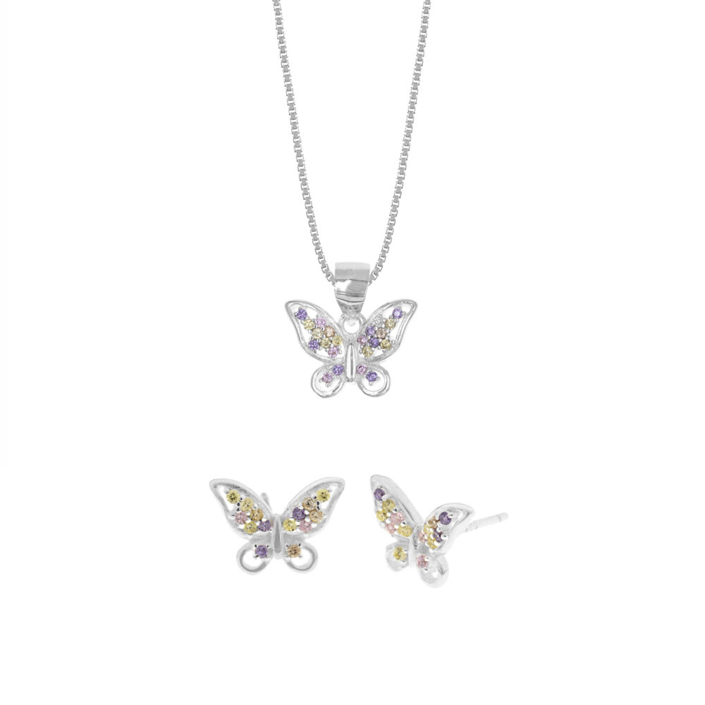 Set de Collar y Aretes Mariposa Plata 925