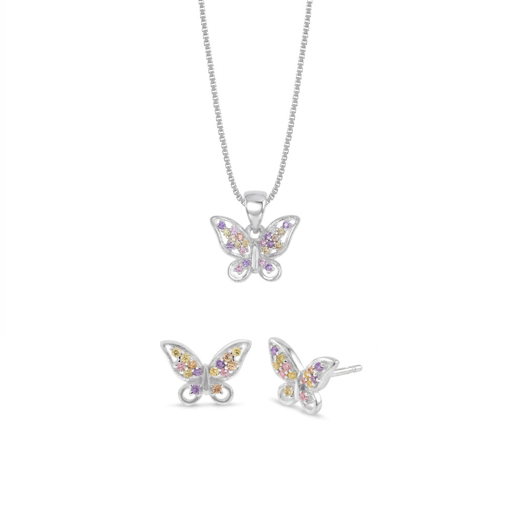 Set de Collar y Aretes Mariposa Plata 925