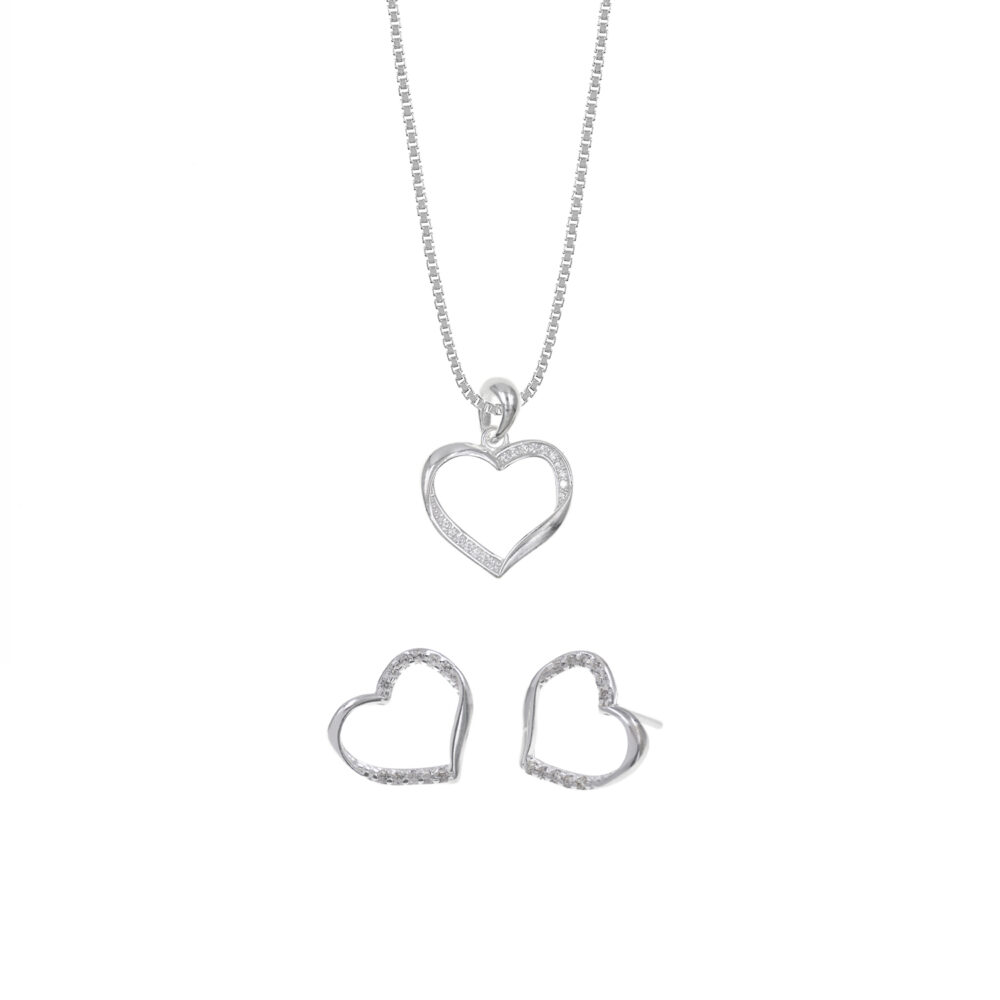 Set de Collar y Aretes Corazones Plata 925