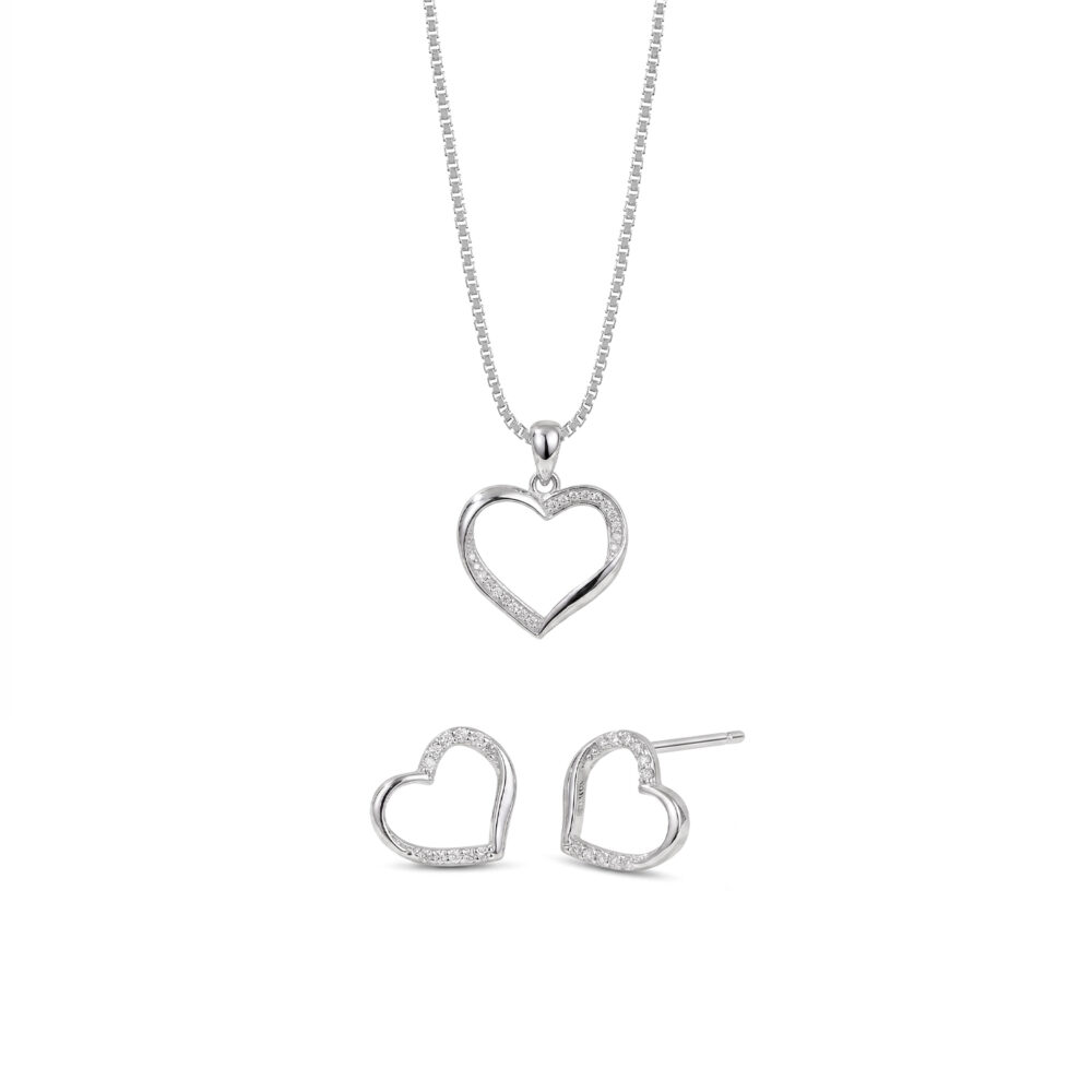 Set de Collar y Aretes Corazones Plata 925