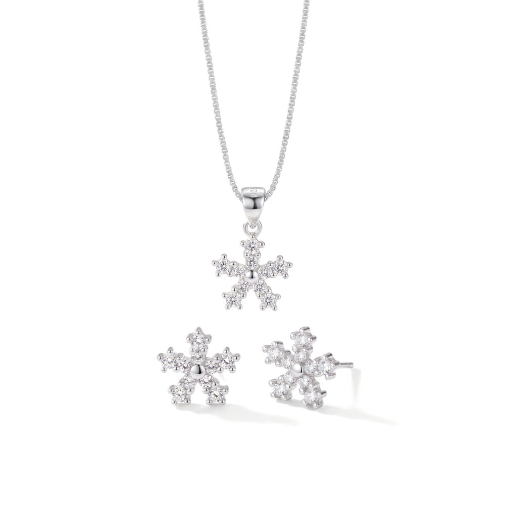 Set de Collar y Aretes Flor Plata 925