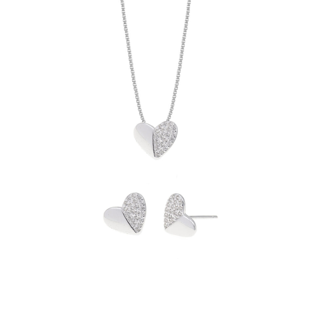 Set de Collar Y Aretes Corazón Plata 925