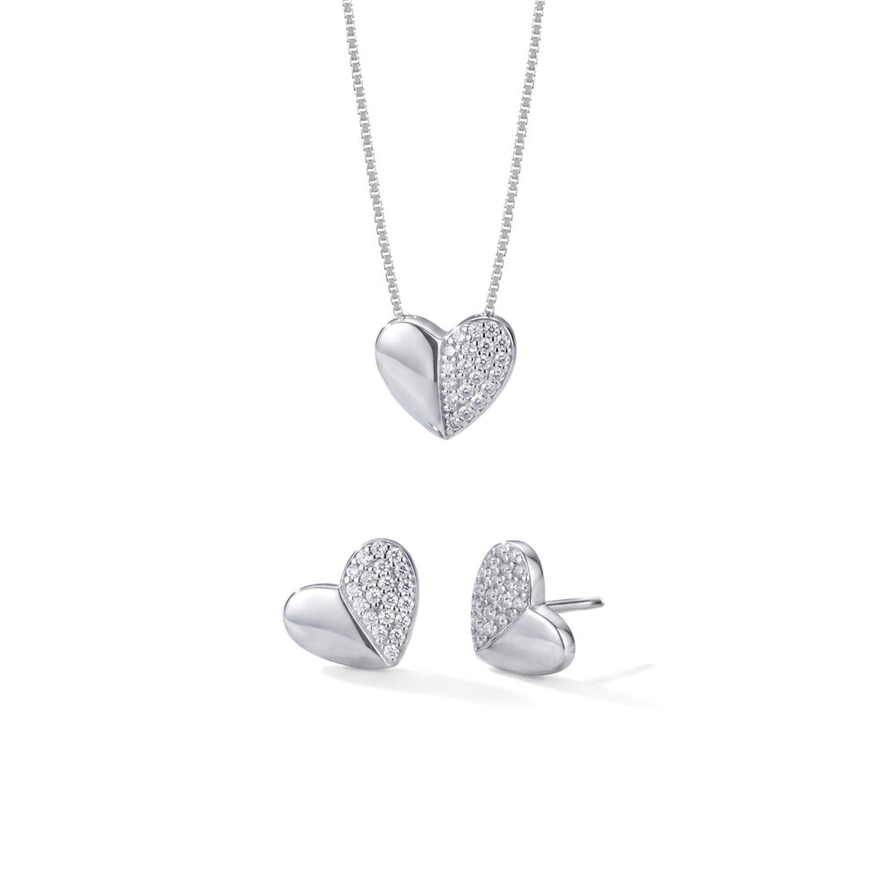 Set de Collar Y Aretes Corazón Plata 925