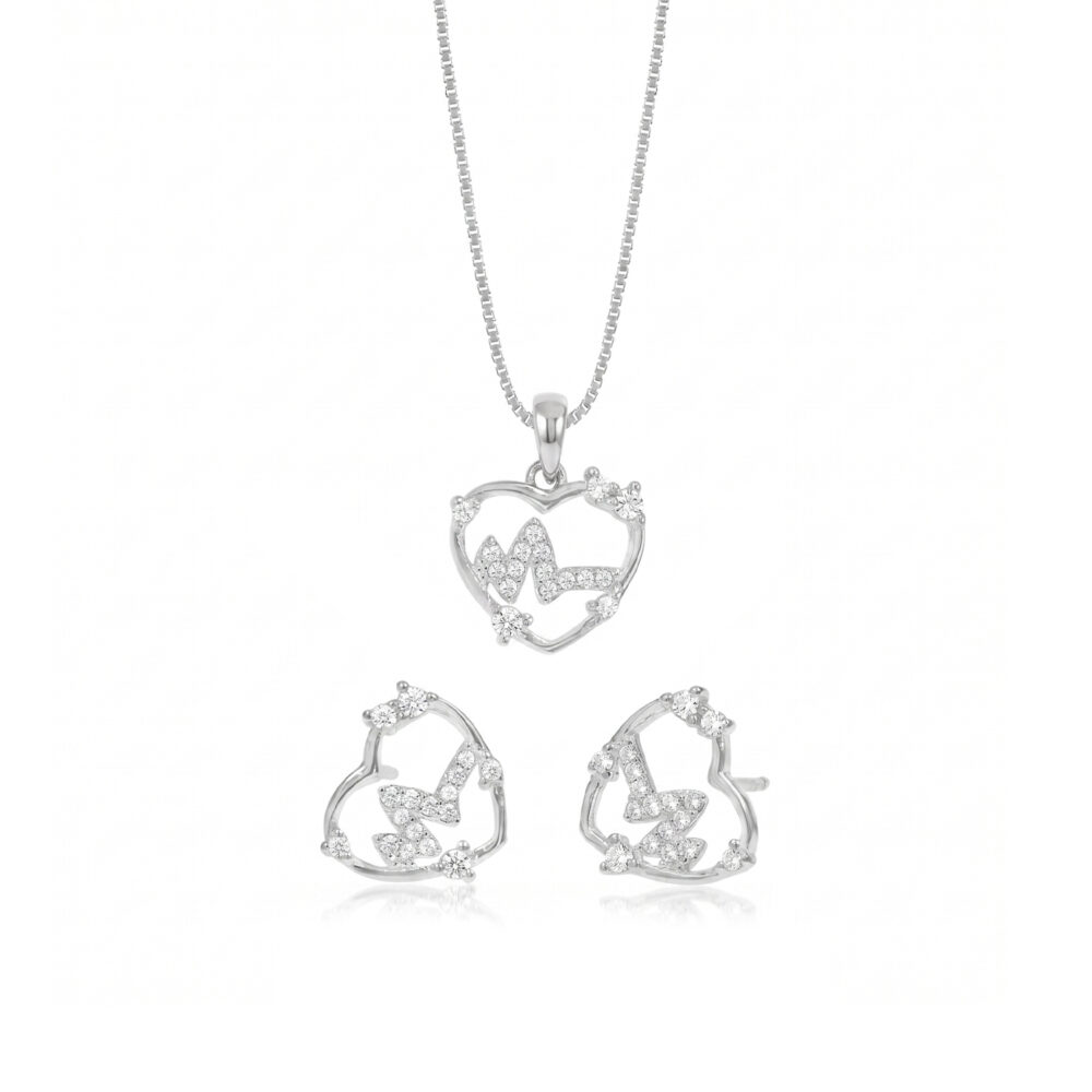 Set de Collar y Aretes Corazones Plata 925
