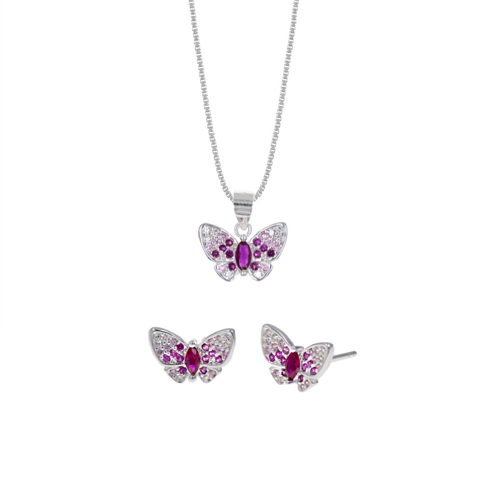 Set de Collar y Aretes Mariposas Plata 925